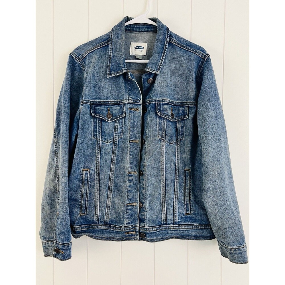 Old Navy Blue Denim Stretchy Comfy Versatile Button Jean Jacket Womens Size XL